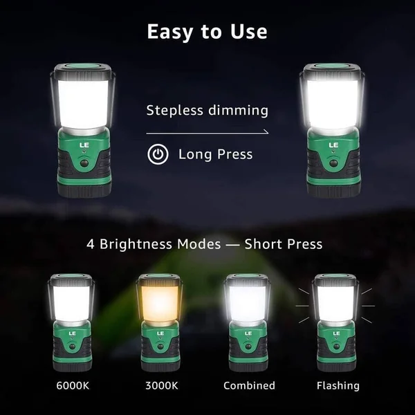 Le LED Camping Lantern Rechargeable, 1000lm, 4 Light Modes, 4400mAh Power Bank, IP44 Waterproof, Perfect Lantern Flashlight for