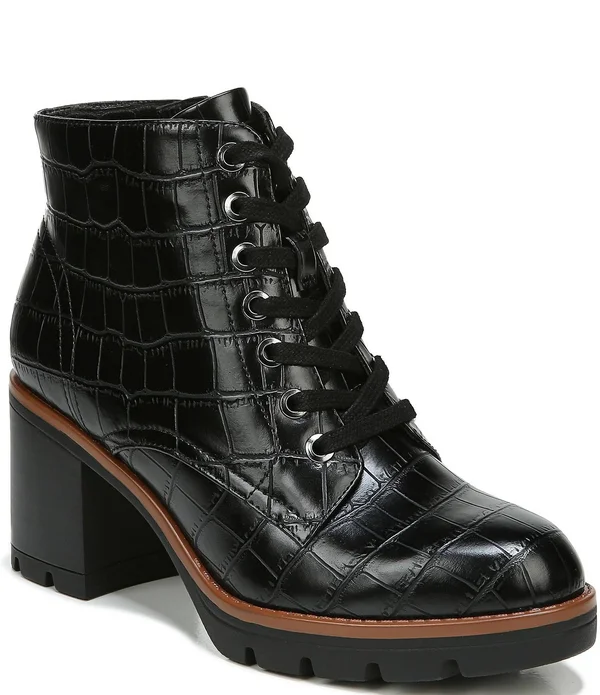 Naturalizer Madalynn Lug Sole Booties - Black Crocco