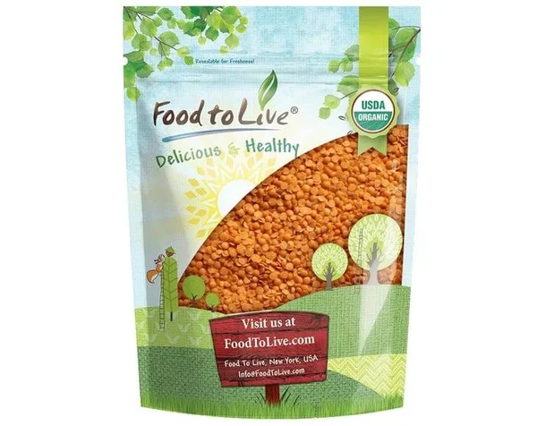 Organic Red Split Lentils - 20 Pounds - by Food to Live