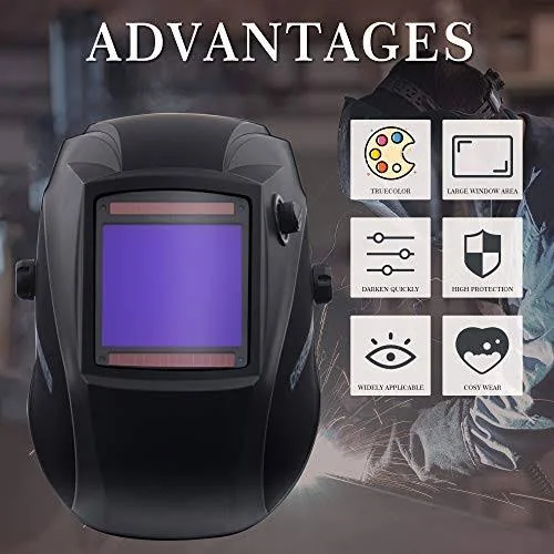 Dragonite Auto Darkening Welding Helmet, Large Viewing Welding Hood, True Color Welder Mask Wide Shade 4/5-8/9-13 for TIG MIG Ar