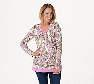Isaac Mizrahi Live! Paisley Printed LayeredKnit Top, Size 3X, Lavender Multi