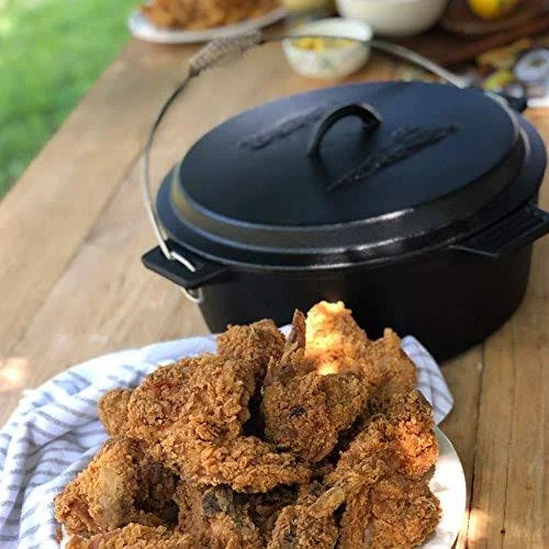 Bayou Classic 7410 Cast Iron Chicken Fryer with Dutch Oven LID. 10 Quart. Black