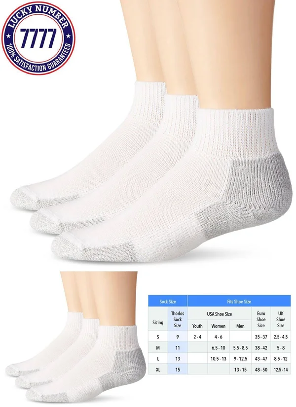 Thorlos Unisex JMX Running Thick Padded Ankle Sock, White 3 Pack, Medium