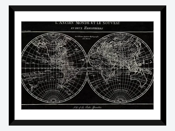Framed Poster Prints - Map of The World Black by Sue Schlabach ( Maps art)
