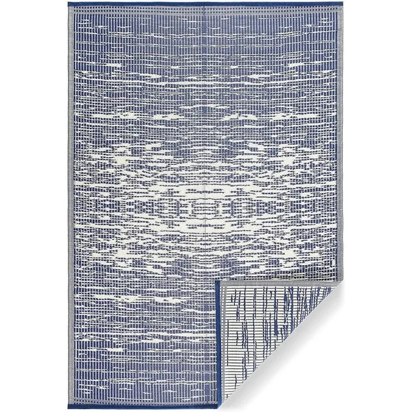 Lightweight Indoor Outdoor Reversible Plastic Area Rug - California - Blue/White - 5 x 7