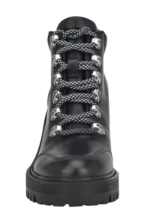 Women's Marc Fisher Ltd Waldo Lace-Up Platform Bootie - 7.5 M, Black Leather