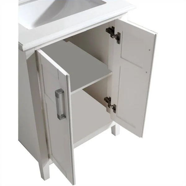 Simpli Home Winston 24 inch Bath Vanity in Soft White with White Quartz Marble Top