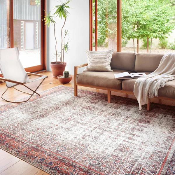Alexander Home Isabelle Boho Vintage Distressed Printed Area Rug - 2&-6x22 x 12& - Ivory - Brick