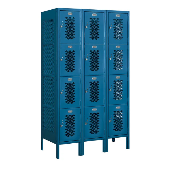 Salsbury Industries 74358BL-U 12x22 Wide Four Tier Vented Metal Locker - 3 Wide - 5 Feet High - 18 Inches Deep - Blue - Unassemb