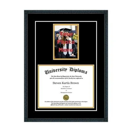 Perfect Cases and Frames Single Diploma Frame with 5x7 Photo and Double Matting for 16x22 x 12x22 Tall Diploma with Black 3/4x22