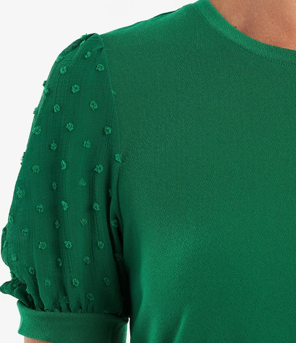 Women's Cece Puff Sleeve Mixed Media Top - Medium, Soft Ecru