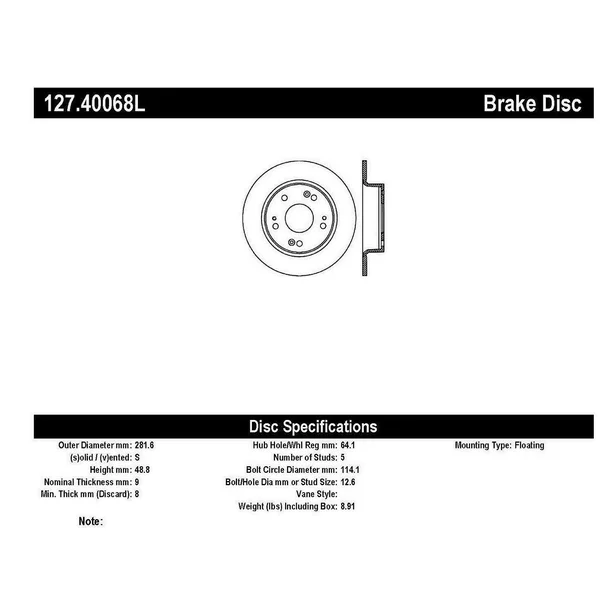 StopTech 127.40068L Sport Drilled/Slotted Brake Rotor Rear Left