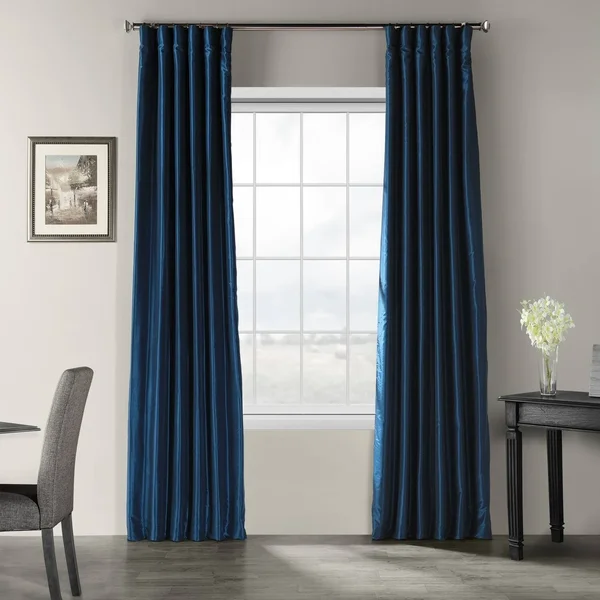 Exclusive Fabrics Vintage Textured Faux Dupioni Silk Curtain PANEL, Size: 50 x 84, Blue