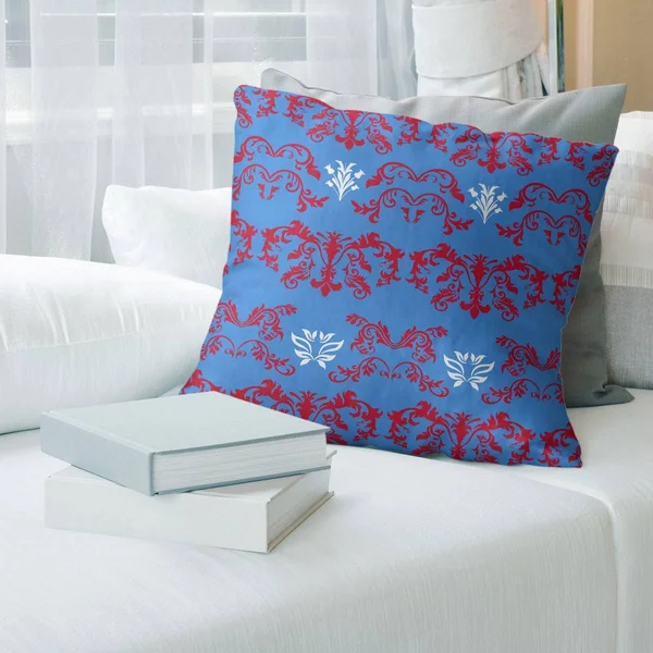 Houston Throwback Football Baroque Pattern Accent Pillow-Faux Suede - 18 x 18 - Red/Light Blue/White