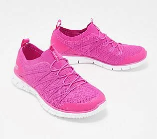 Skechers Stretch-knit Bungee Slip-On Sneakers - Glider Tuneful, Size 7-1/2 Wide, Fuchsia