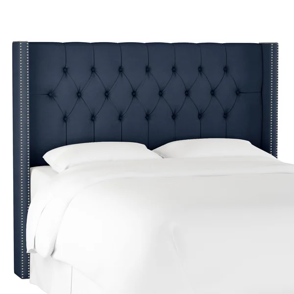 Navy Blue Wingback California King Upholstered Headboard