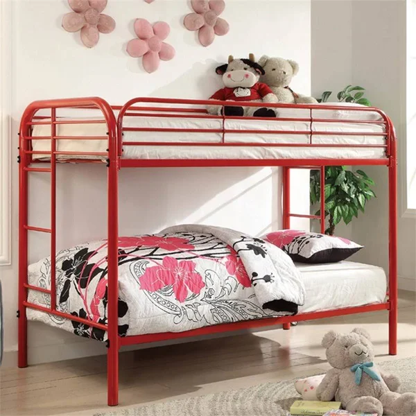 Furniture of America Sulie Transitional Twin Over Twin Bunk Bed in Red