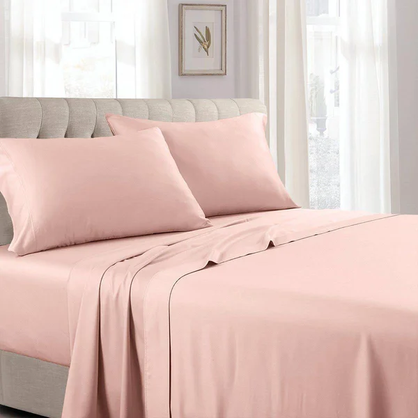 Sateen Bed Sheets Sets Cotton 300 Thread Count King, Blush