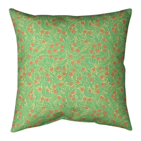Porch & den Dahlke Swirly Floral Pattern Throw Pillow - 18 x 18 - Green & Pink - Faux Suede