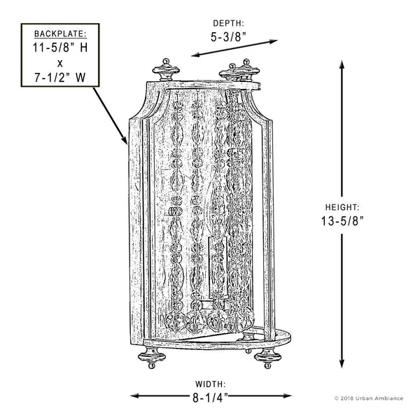 Urban Ambiance Luxury Luxe Wall Sconce - Size: 13-5/8 inchh x 8-1/4 inchw, with Transitional Style Elements, Antique Silver Finis