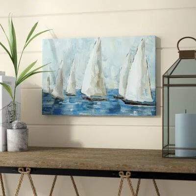 &Coastal Sailboat Race& Print Three Posts Format: Wrapped Canvas - Size: 32x22 H x 48x22 W