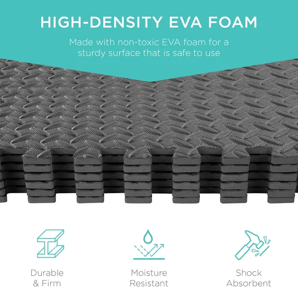 Best Choice Products 96 Sq. ft. Puzzle Exercise Mat, 24-Piece 2x2ft Eva Foam Interlocking Tiles, 3/8in Thick - Gray