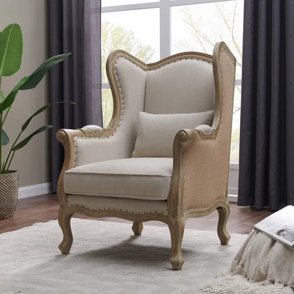 New Pacific Direct Guinevere Burlap Wing Arm Chair - Light Sand/Burlap