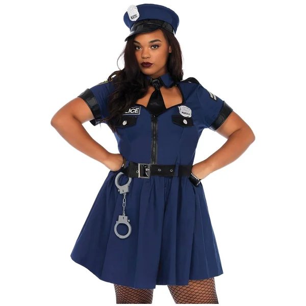 Leg Avenue Women's 5-Piece Plus Size Flirty Cop Costume, Blue, 1X-2X