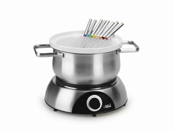 Artestia Electric Chocolate & cheese Fondue Set with Two Pots - Serve 8 Persons (Stainless Steel, Ceramic Pots, Stainless St