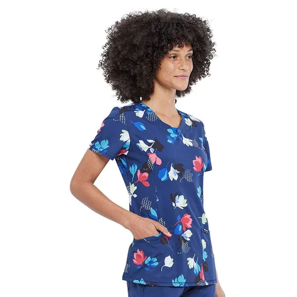Cherokee Women's Short Sleeve Round Neck Scrub Top - Two Tone Tulip - M - North 40 Outfitters