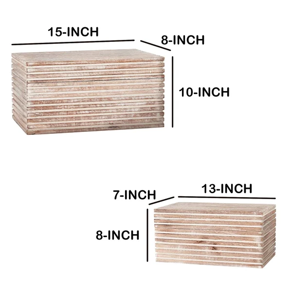 The Urban Port Block Stripe Pattern 2 Piece Rectangular Wooden Jewelry Box - Whitewash