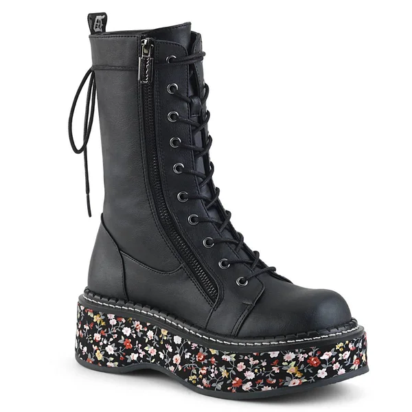 Demonia Women's Emily 350 UV Platform Mid Calf Boot, Size: 10, Black Patent/UV Neon Pink