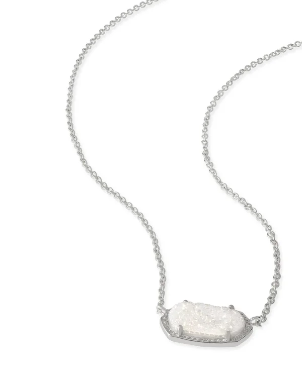 Kendra Scott ELISA Silver Pendant Necklace - Iridescent Drusy