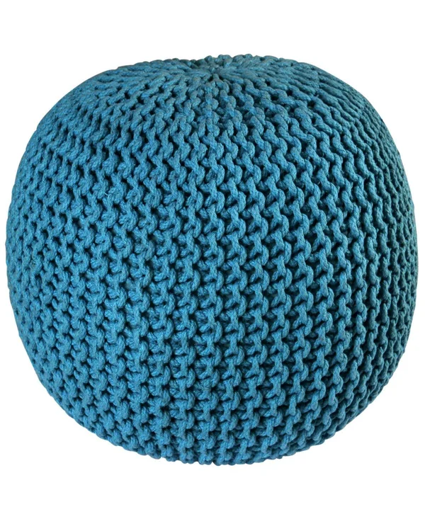 Pouf Ottoman Cotton Rope, Off White, 16-inch, 18 x 18 x 16