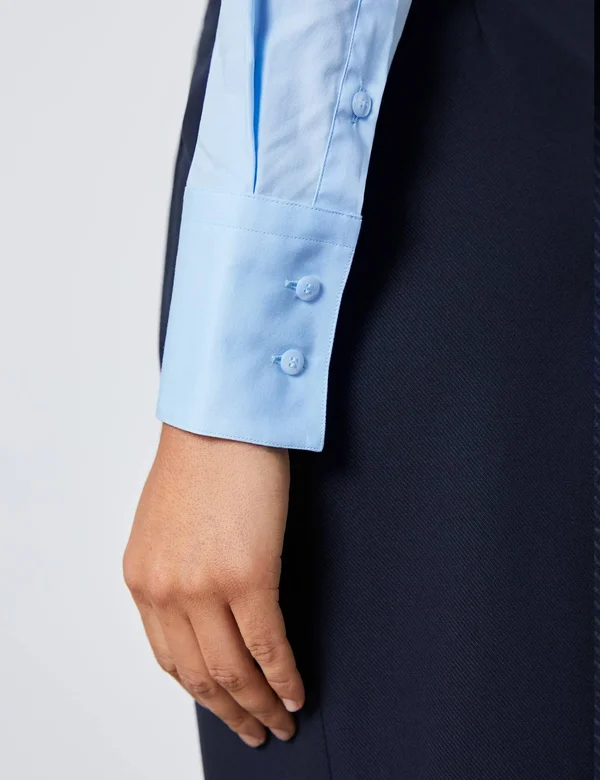 Hawes & Curtis Women's Fitted Shirt with High Long Collar in Ice Blue - Size 14, Single Cuff