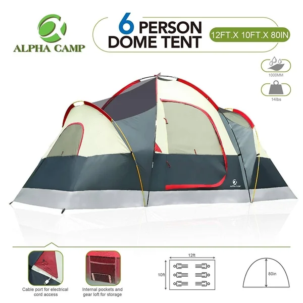 Alpha Camp 6 Person Camping Tent Extended Dome Design