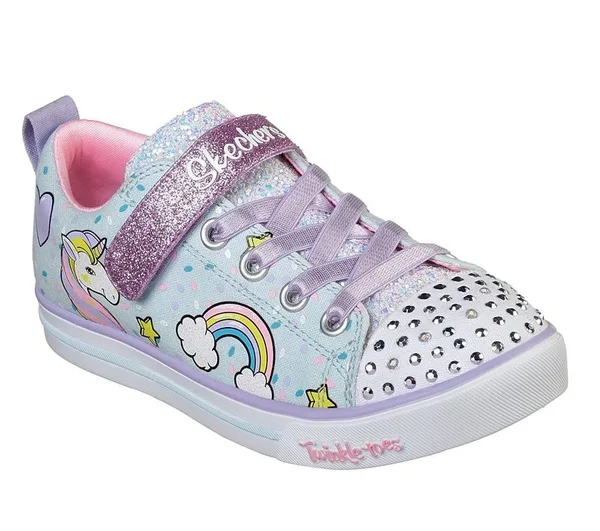 Skechers Girls& Twinkle Toes Shuffles Sparkle Lite Sneaker - Size: 1, Light Blue/Multi