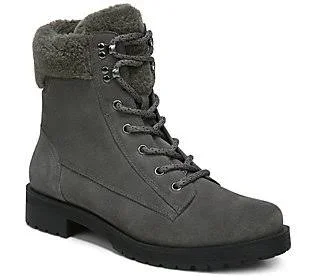 Vionic Water ResistantSuede Lace-Up Hiker Boots - Zoey - Size 7-1/2 Wide, Charcoal