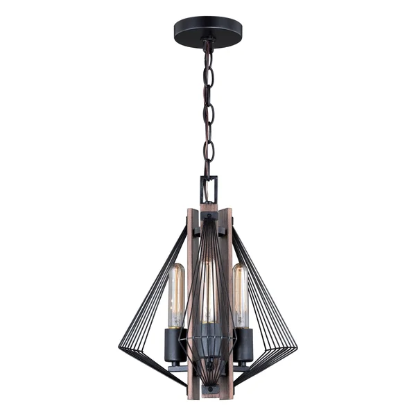 Vaxcel Dearborn 3 Light Pendant - Black Iron/Burnished Oak P0265