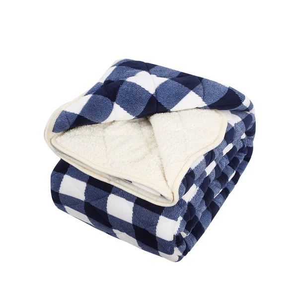Lorient Home Ultra Soft Premium Reversible Microfiber Sherpa Blanket King 110x92 Cozy Light Weight for All Seasons Navy