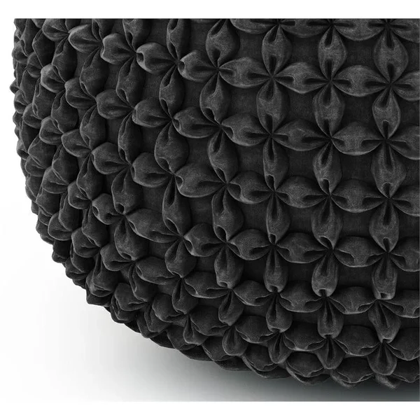 Simpli Home Renee Transitional Round Pouf in Slate Grey Velvet New