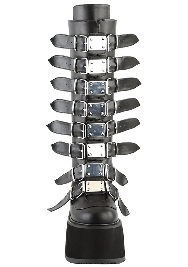 Demonia - Damned-318 9, Black Vegan Leather