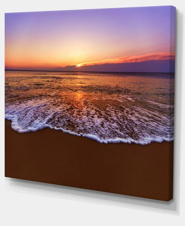 Design Art Orange Tinged Sea Waters at Sunset Photographic Print on Wrapped Canvas, Size: 12x22 H x 20x22 W x 1x22 D, Blue
