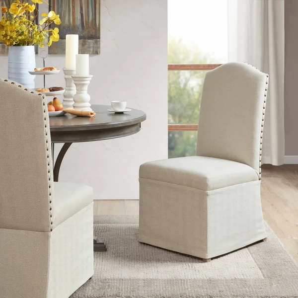 Madison Park Foster High Back Dining Chairs with Skirts, Set of 2 - Beige