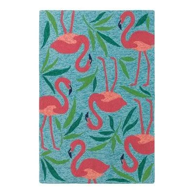 CompanyC Fancy Flamingo Aqua Indoor/Outdoor Area Rug