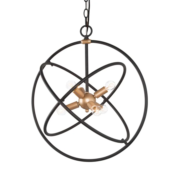 Modern Industrial 6-Light Sputnik Chandelier Orb Adjustable Light - 19.7x22 L x 19.7x22 W x 22x22 H - Black/Gold