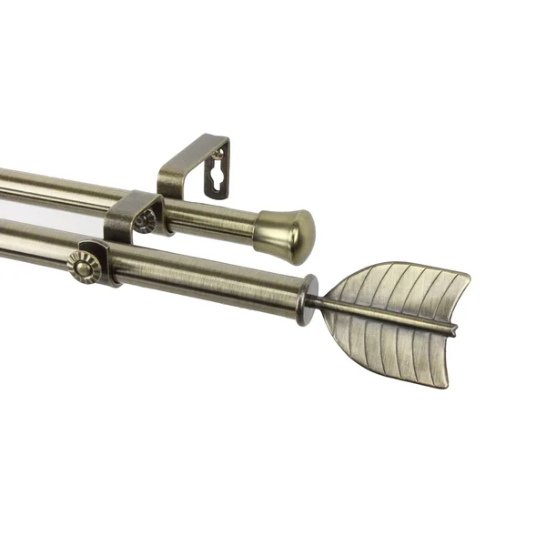 Rod Desyne Feather Double Curtain Rod 120-170 inch - Antique Brass