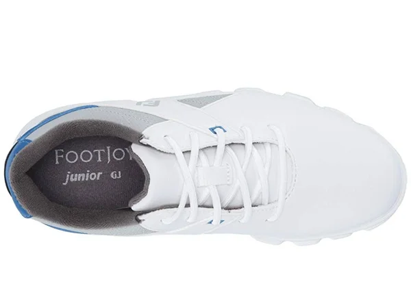 FootJoy Junior Pro|SL Spikeless Golf Shoes - White/Gray/Royal Blue 4