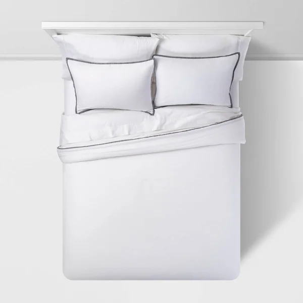 Threshold Signature Open Box Full/Queen Hotel Border Frame Comforter & Sham Set White/Gray - Threshold Signat