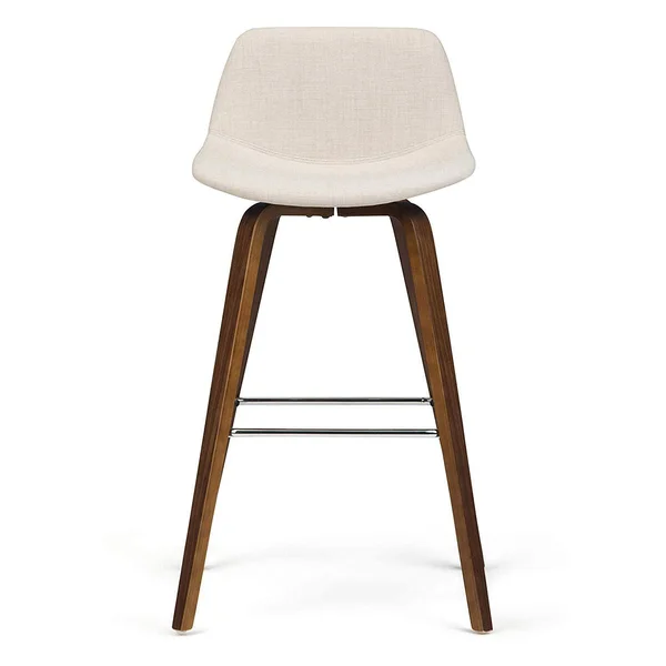 Simpli Home Randolph Bentwood Counter Height Stool, Set of 2, Natural Linen Look Fabric